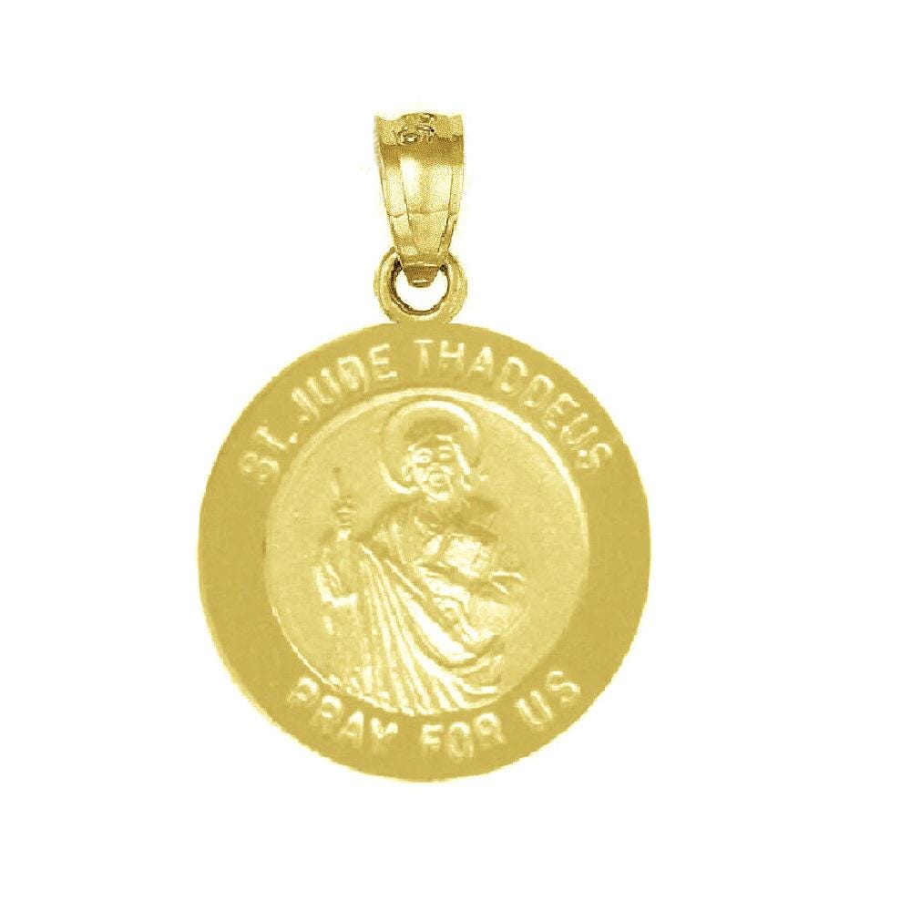 925 Sterling Silver Yellow Gold Plated 1mm Cable Chain Necklace w/ Saint Jude Thaddeus Pray For Us Pendant Charm