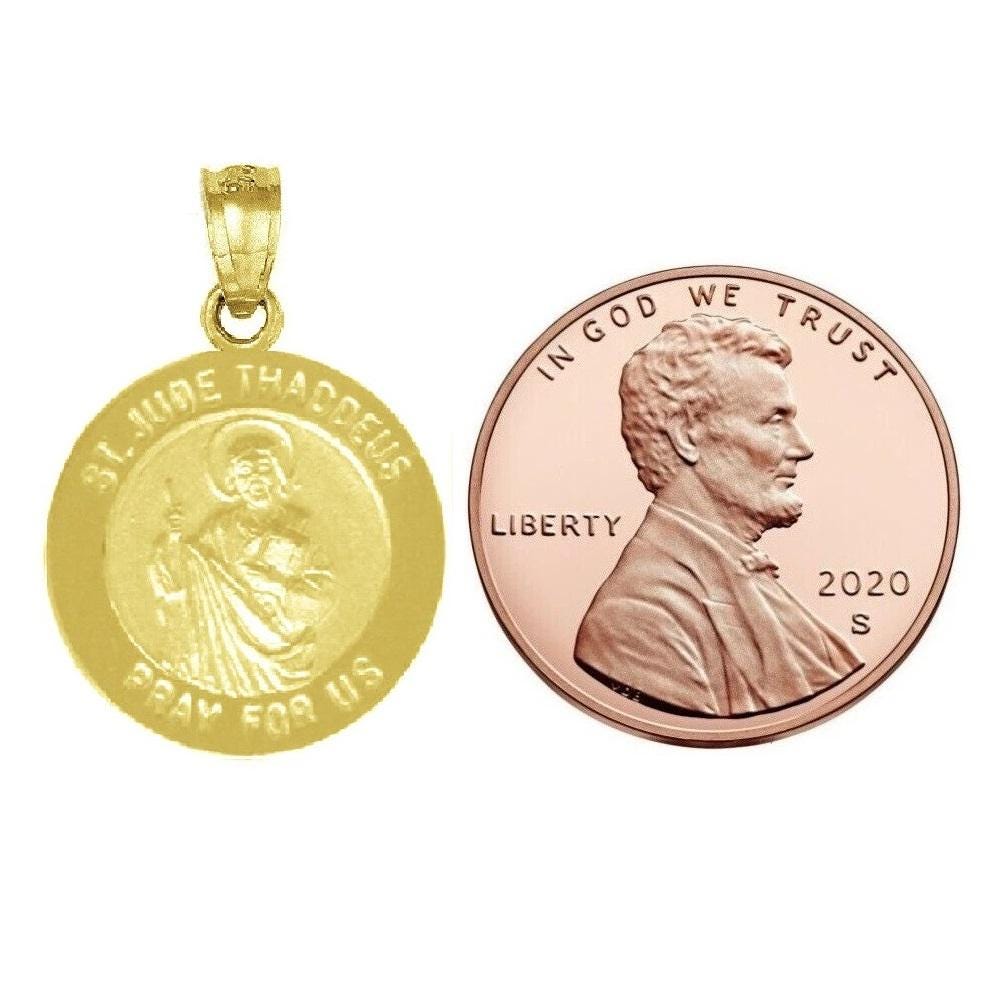 925 Sterling Silver Yellow Gold Plated 1mm Cable Chain Necklace w/ Saint Jude Thaddeus Pray For Us Pendant Charm