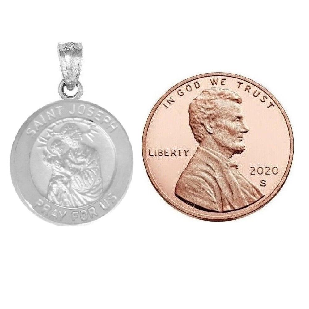925 Sterling Silver Necklace w/ Saint Joseph Pray For Us Round-Shaped Pendant Charm