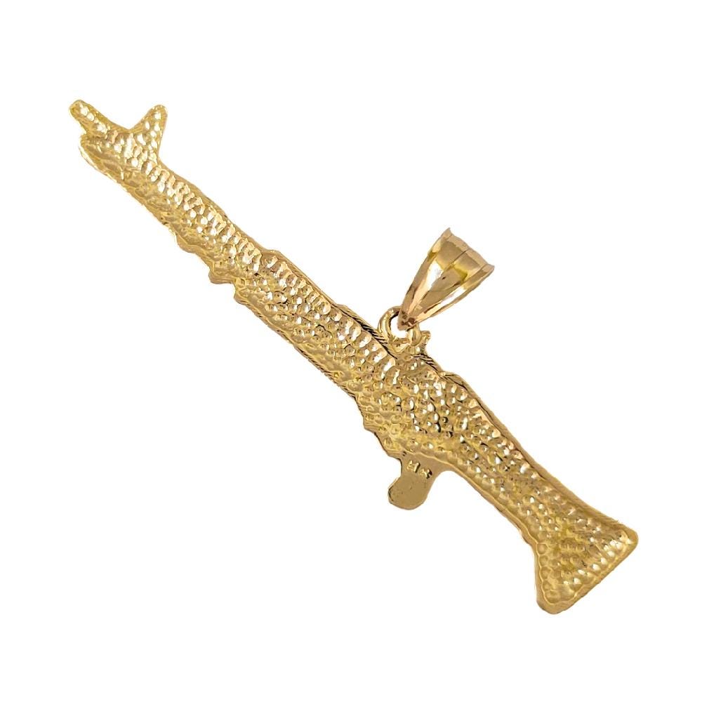 14k Yellow Gold M-16 Rifle Pendant, Made in USA