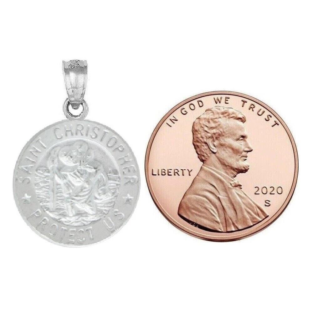 925 Sterling Silver Necklace w/ Saint Christopher Protect Us Round-Shaped Pendant Charm