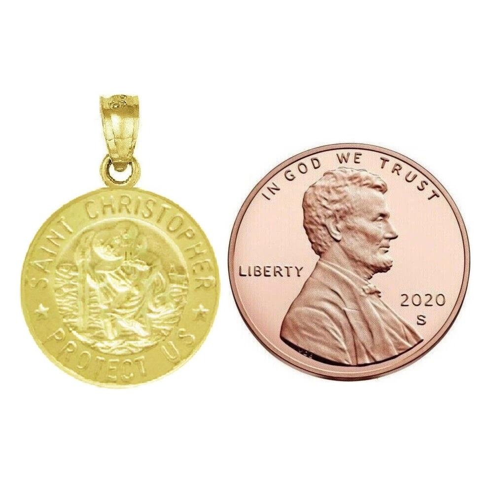 925 Sterling Silver Yellow Gold Plated 1mm Cable Chain Necklace w/ Saint Christopher Protect Us Pendant Charm