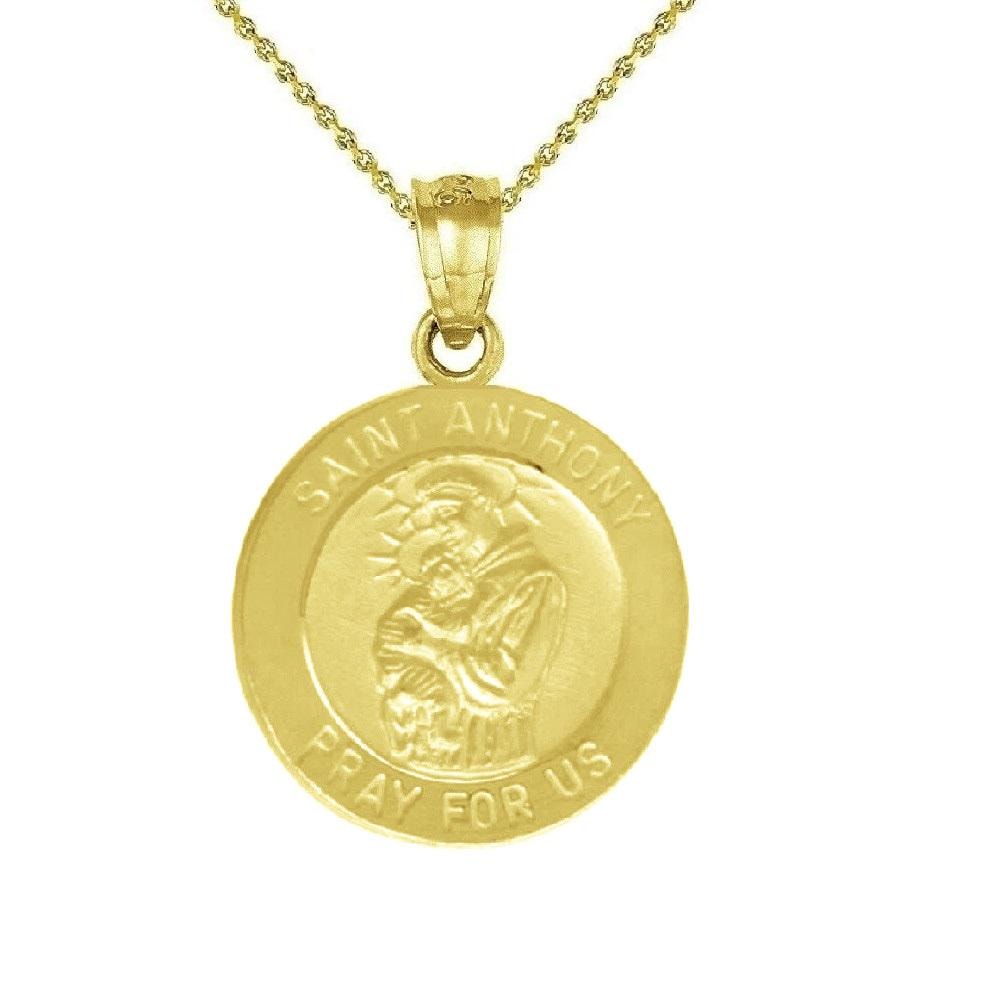 925 Sterling Silver Yellow Gold Plated 1mm Cable Chain Necklace w/ Saint Anthony Pray For Us Pendant Charm