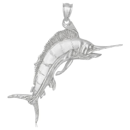 925 Sterling Silver Blue Marlin 3D (3 Dimensional) Solid Pendant