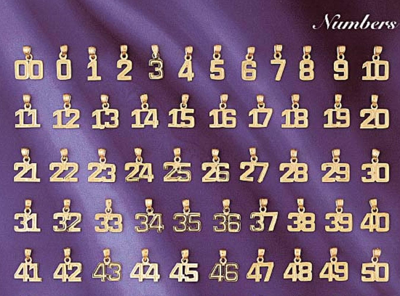 Small 0 to 50 Any One 14K Yellow Gold Number Pendant