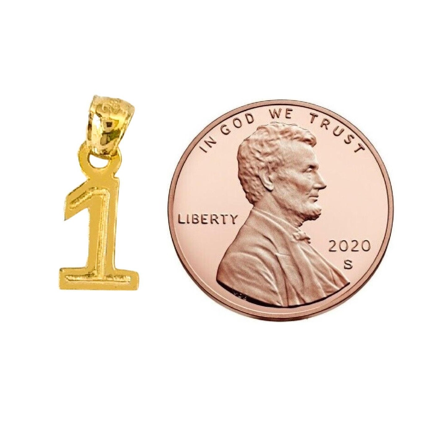 Small 0 to 50 Any One 14K Yellow Gold Number Pendant
