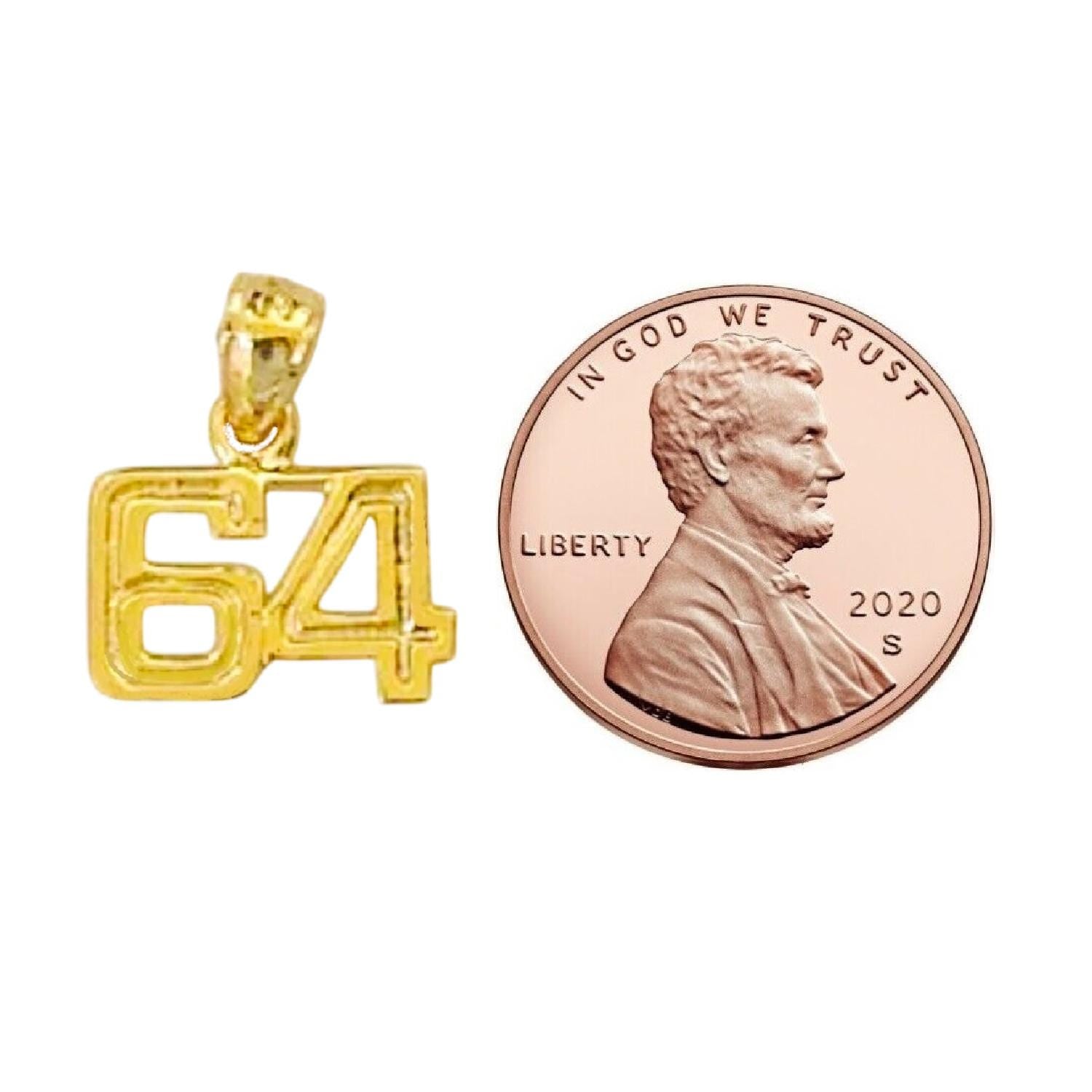 Small 51 to 100 Any One 14K Yellow Gold Number Pendant
