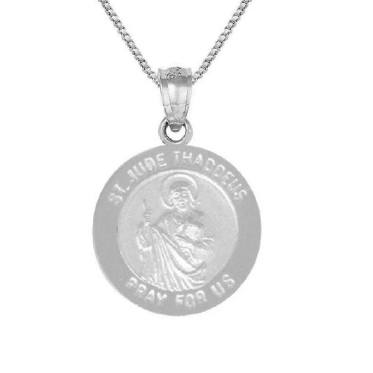 925 Sterling Silver Necklace w/ Saint Jude Thaddeus Pray For Us Round-Shaped Pendant Charm