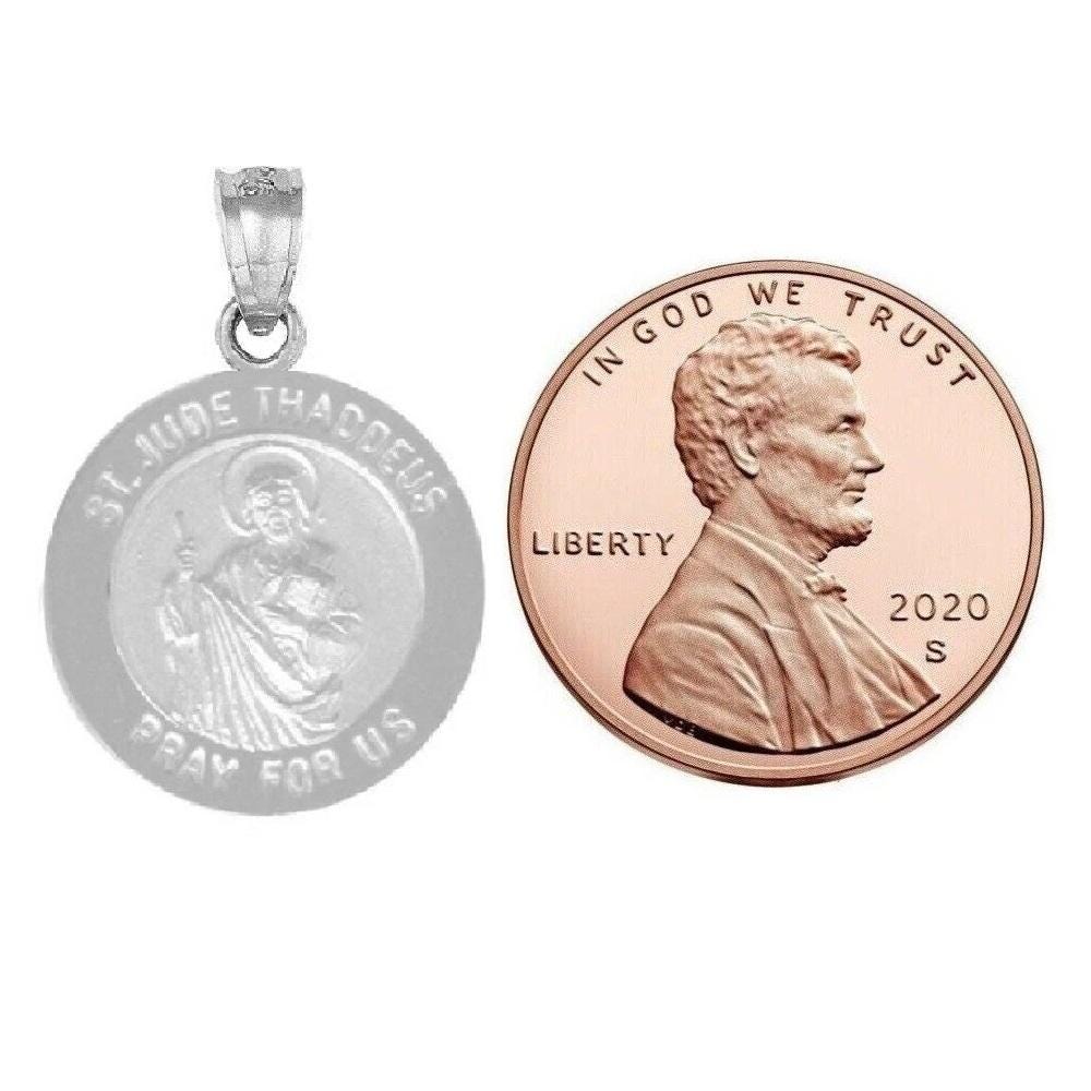 925 Sterling Silver Necklace w/ Saint Jude Thaddeus Pray For Us Round-Shaped Pendant Charm