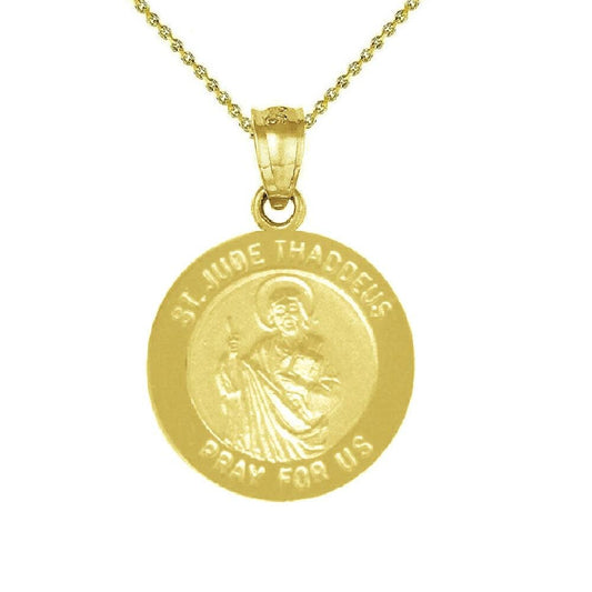 925 Sterling Silver Yellow Gold Plated 1mm Cable Chain Necklace w/ Saint Jude Thaddeus Pray For Us Pendant Charm