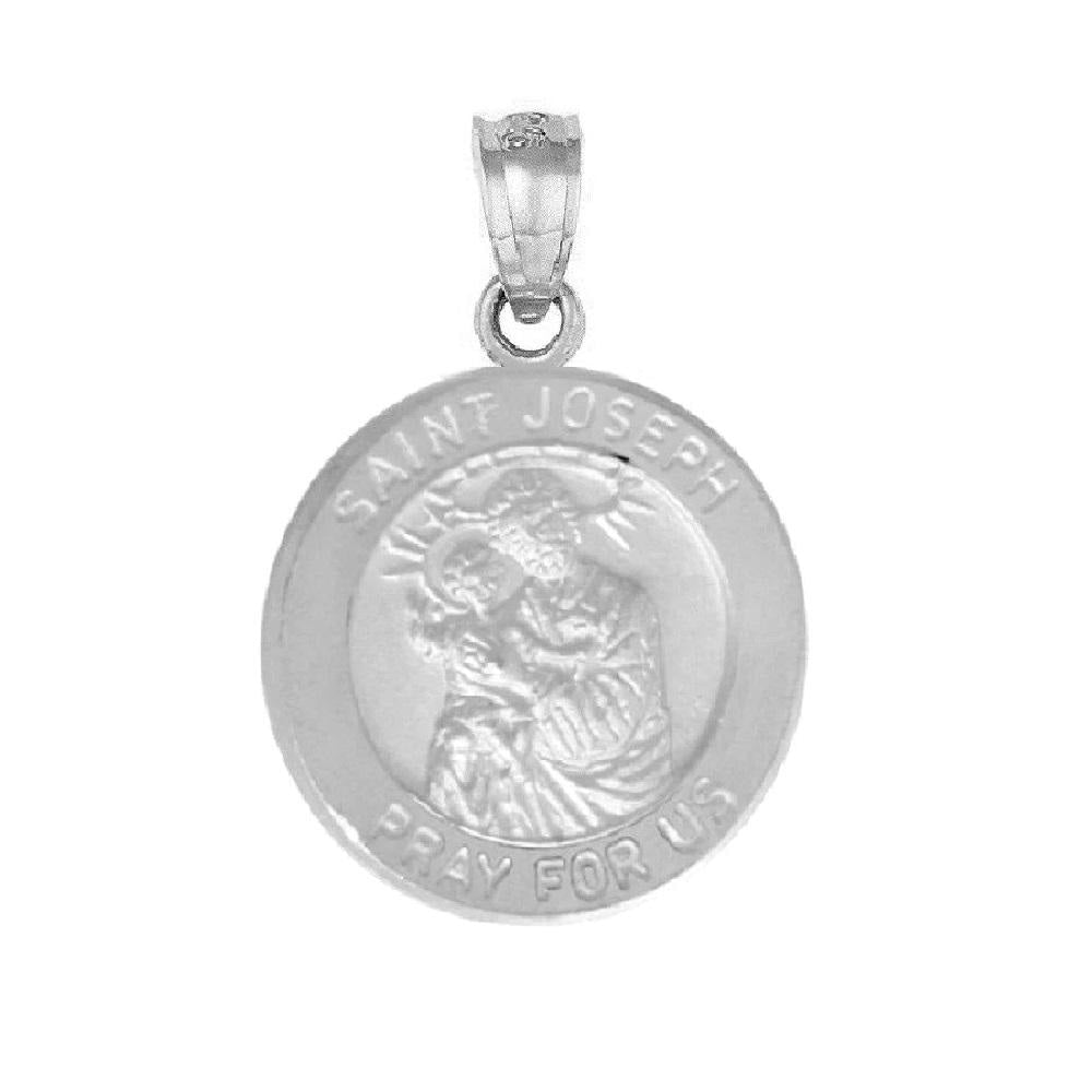 925 Sterling Silver Necklace w/ Saint Joseph Pray For Us Round-Shaped Pendant Charm