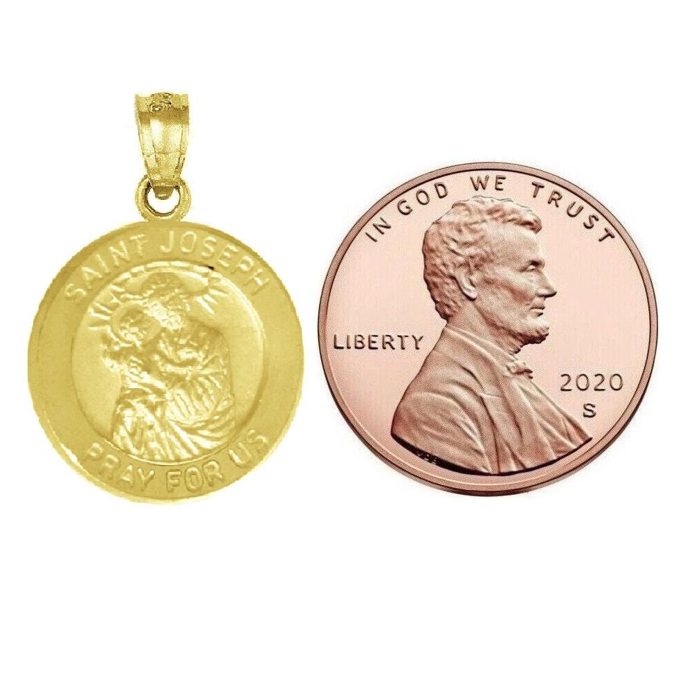 925 Sterling Silver Yellow Gold Plated 1mm Cable Chain Necklace w/ Saint Joseph Pray For Us Pendant Charm