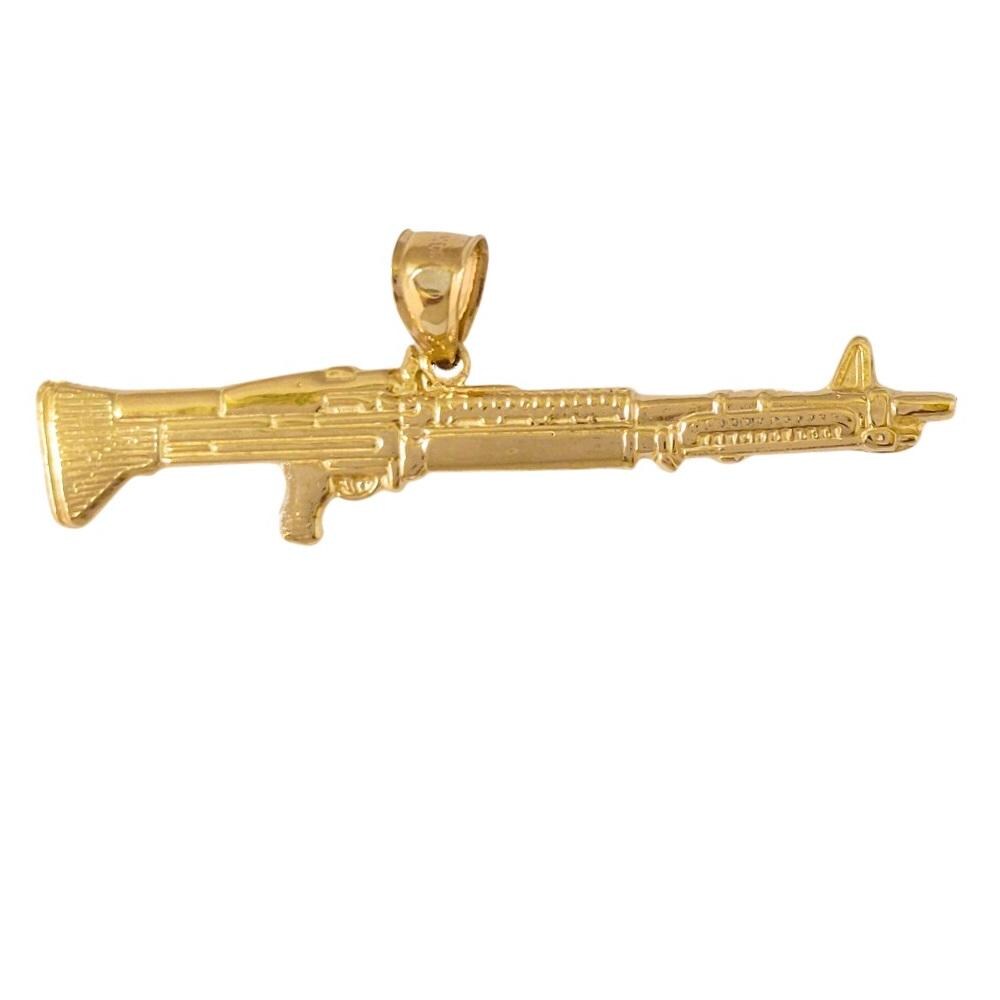 14k Yellow Gold M-16 Rifle Pendant, Made in USA