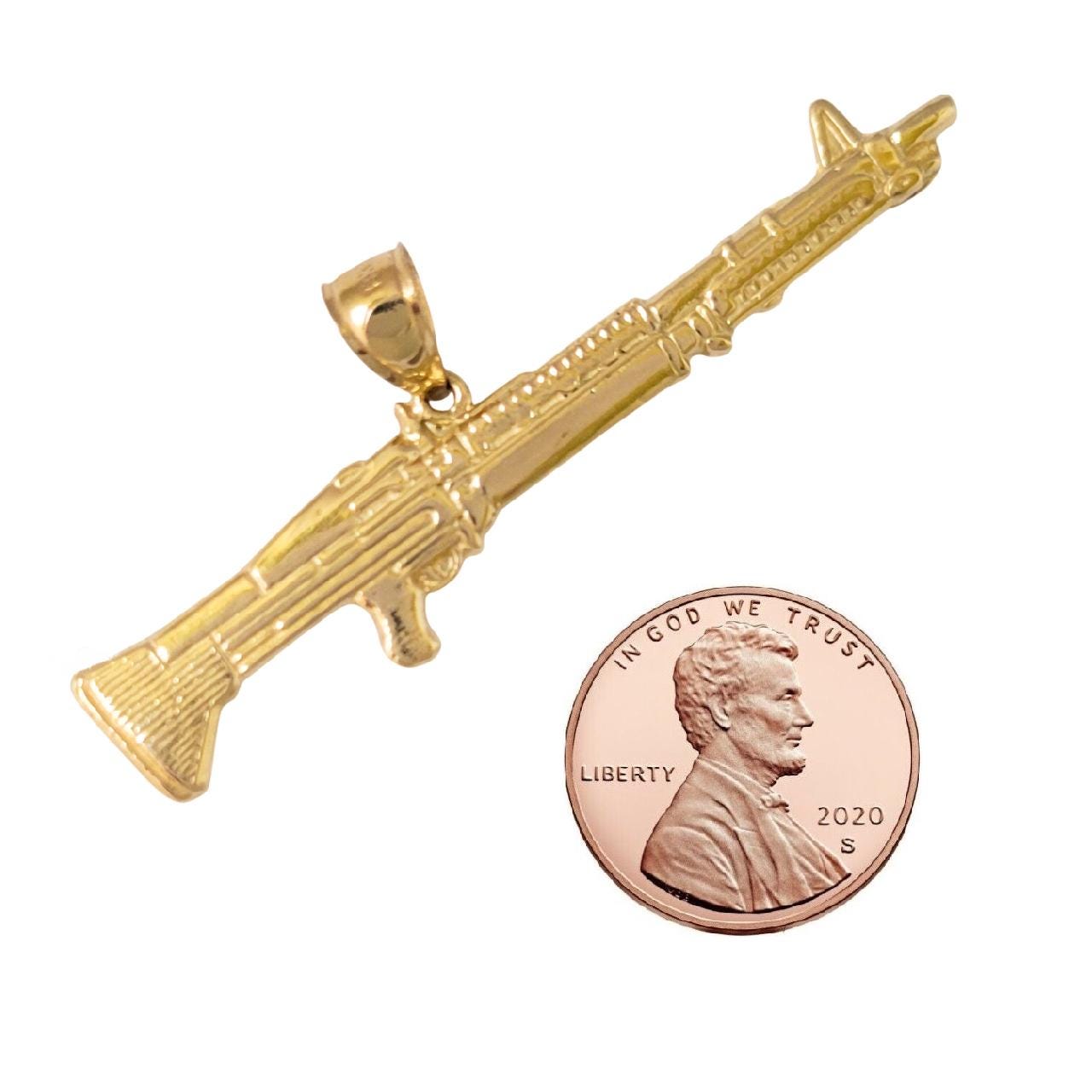 14k Yellow Gold M-16 Rifle Pendant, Made in USA