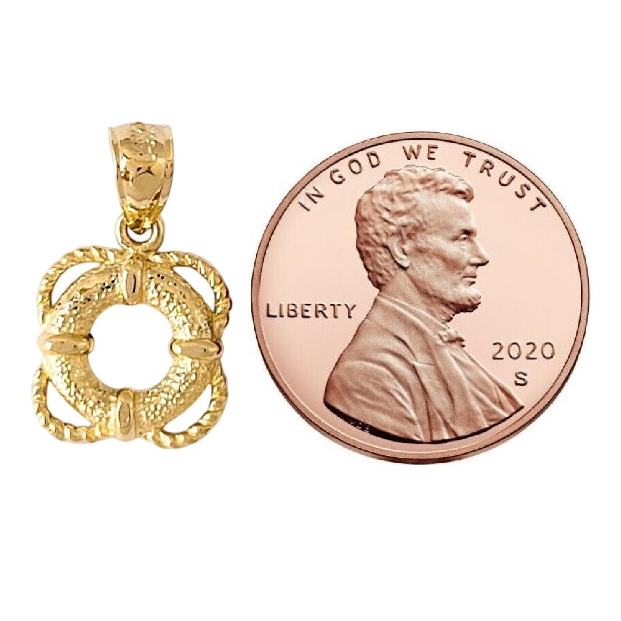 14k Yellow Gold Life Saver Ring with Rope Trim Pendant
