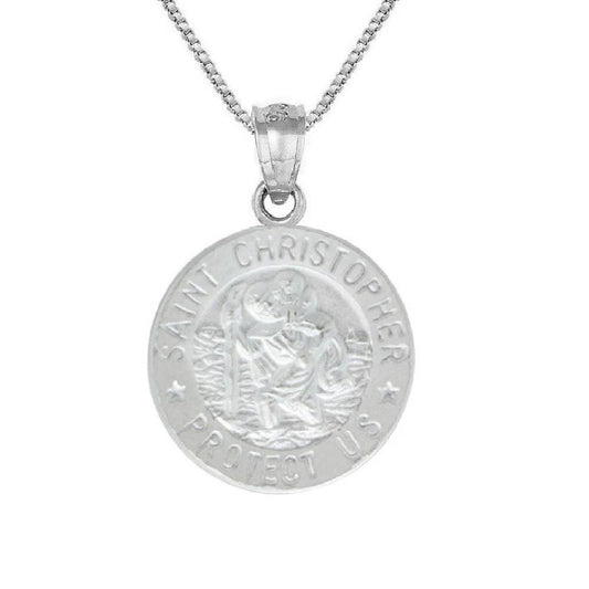 925 Sterling Silver Necklace w/ Saint Christopher Protect Us Round-Shaped Pendant Charm