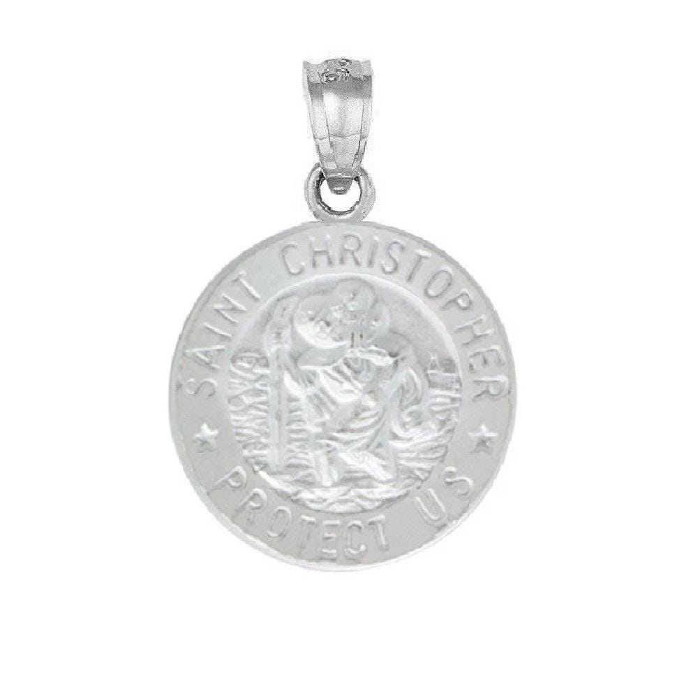 925 Sterling Silver Necklace w/ Saint Christopher Protect Us Round-Shaped Pendant Charm
