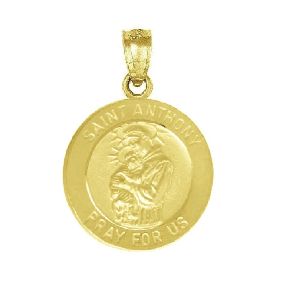 925 Sterling Silver Yellow Gold Plated 1mm Cable Chain Necklace w/ Saint Anthony Pray For Us Pendant Charm