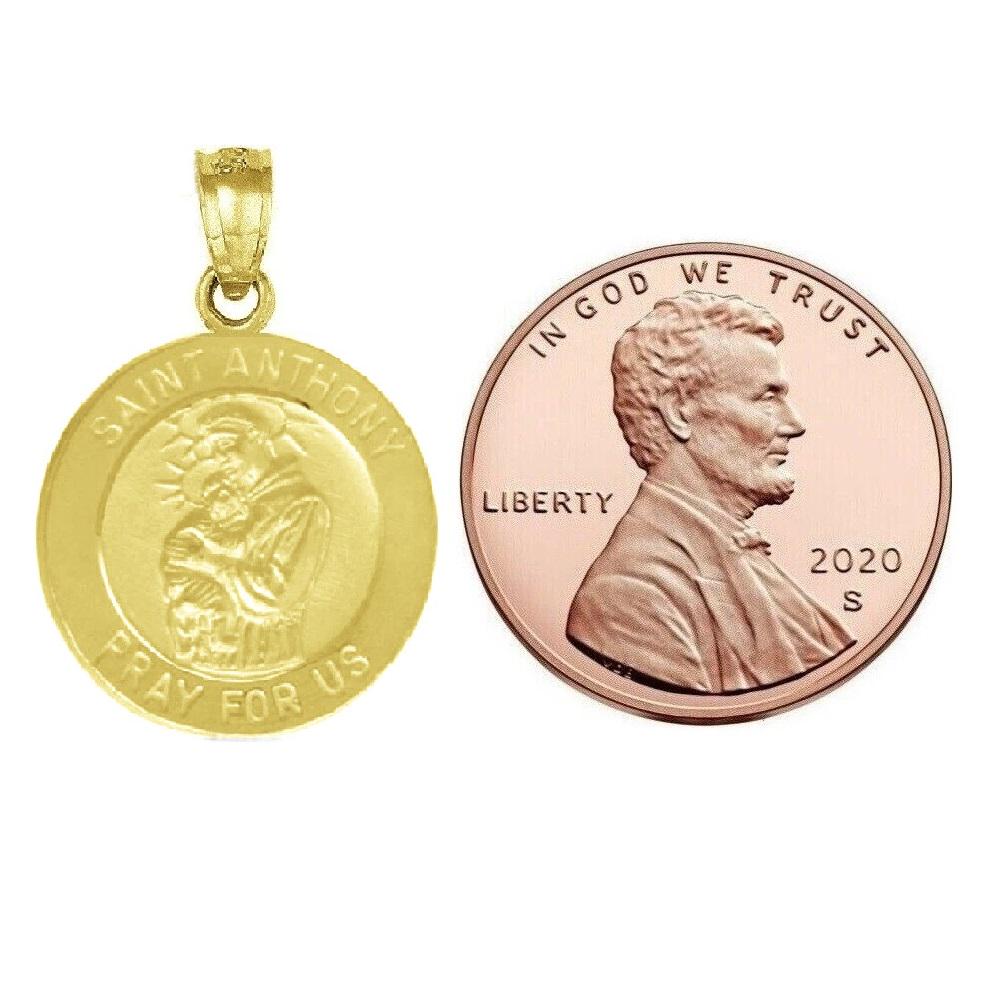925 Sterling Silver Yellow Gold Plated 1mm Cable Chain Necklace w/ Saint Anthony Pray For Us Pendant Charm