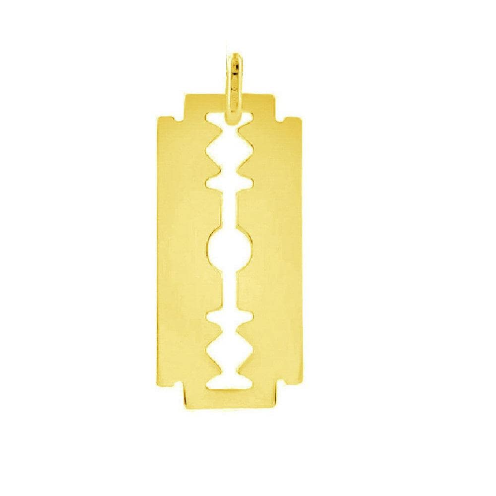 925 Sterling Silver Yellow Gold Plated 1mm Cable Chain Necklace w/ Razor Blade Pendant