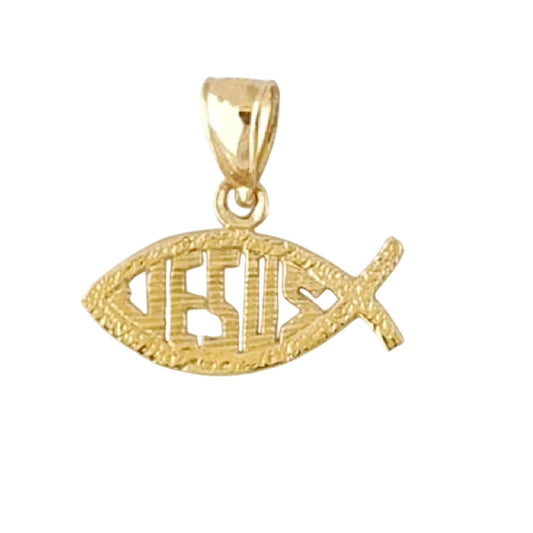14K Yellow Gold Christian Fish w/ Jesus Pendant