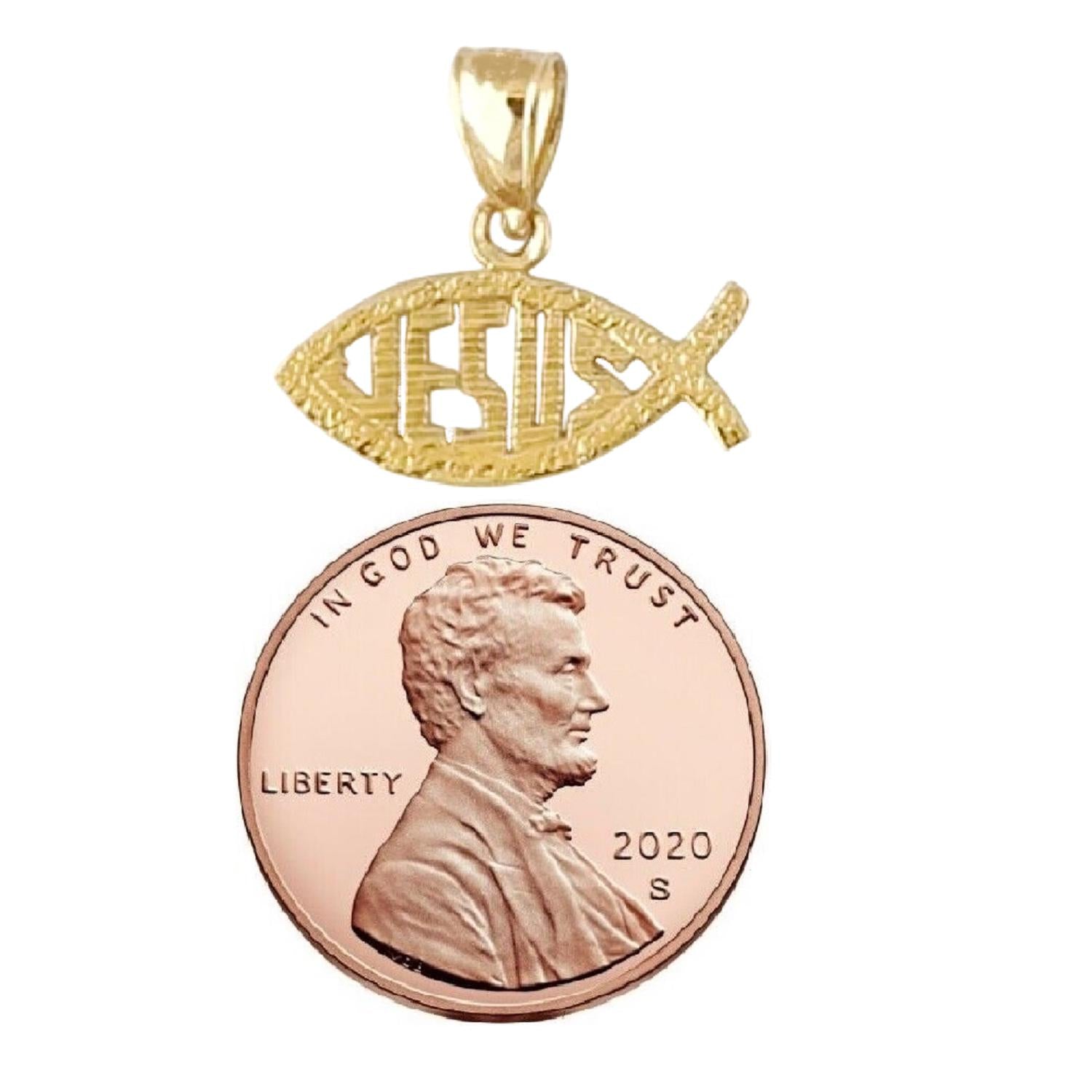 14K Yellow Gold Christian Fish w/ Jesus Pendant