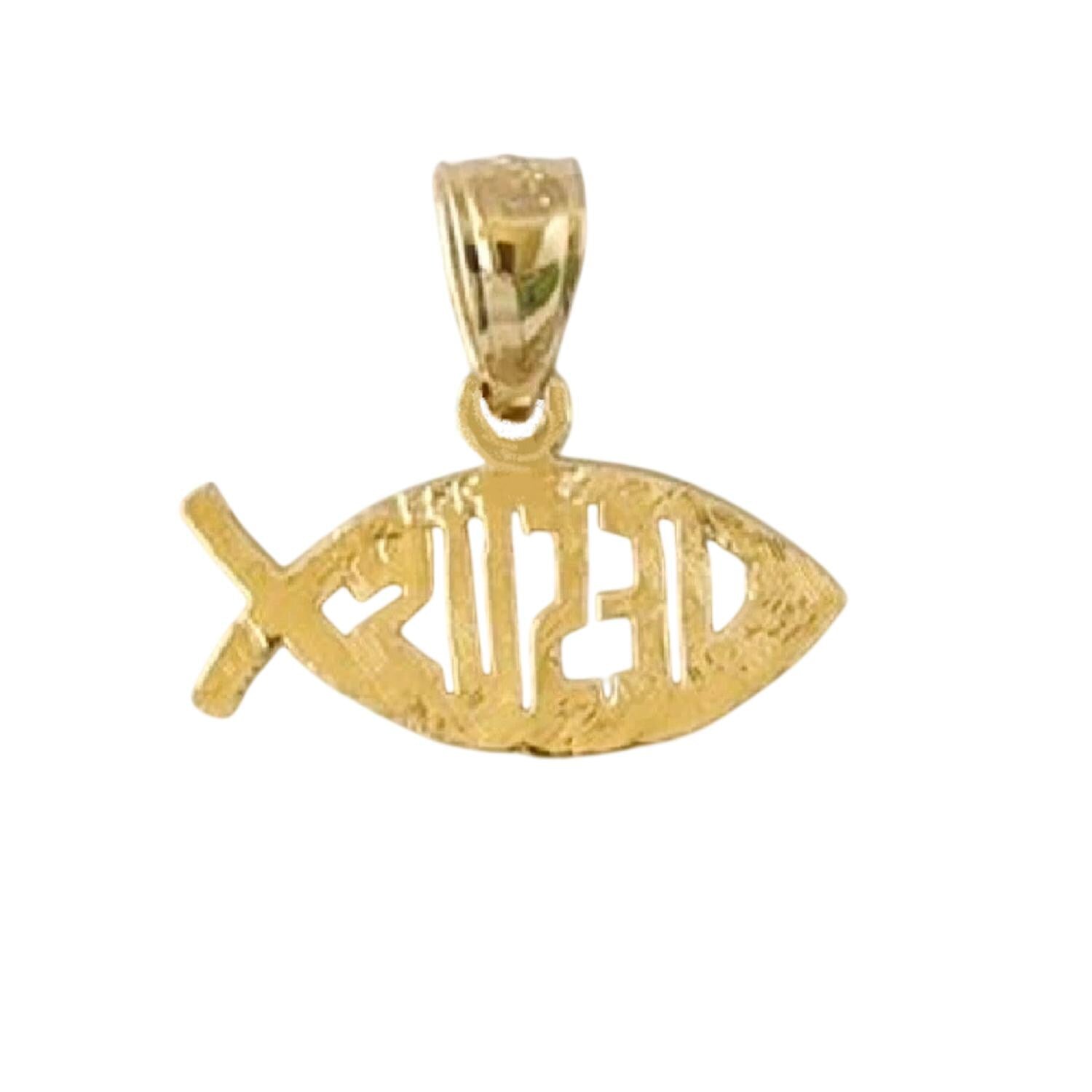 14K Yellow Gold Christian Fish w/ Jesus Pendant