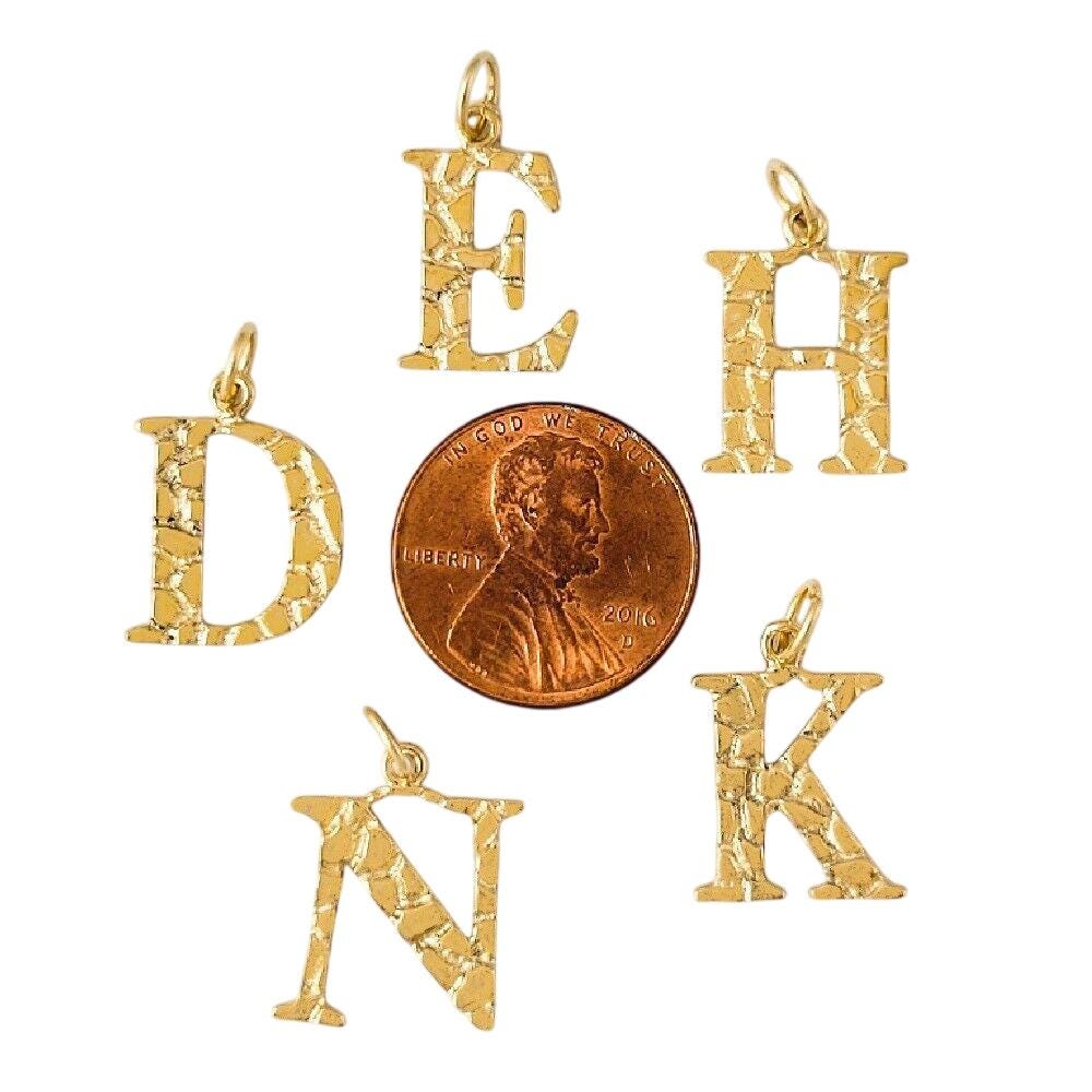 A to Z Any Any One 14K Yellow Gold Nugget Finish Letter Pendant Charm