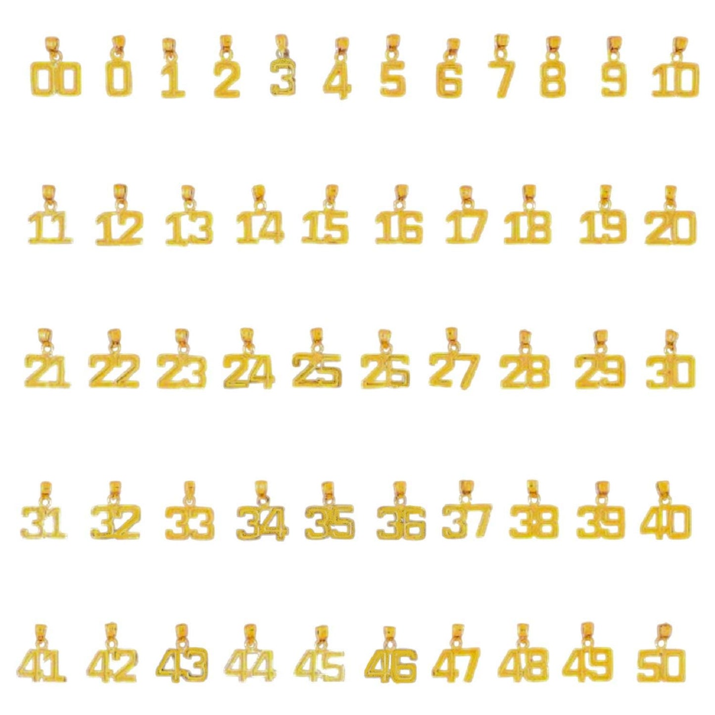 Small 0 to 50 Any One 14K Yellow Gold Number Pendant
