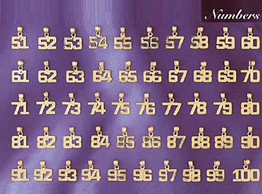 Small 51 to 100 Any One 14K Yellow Gold Number Pendant