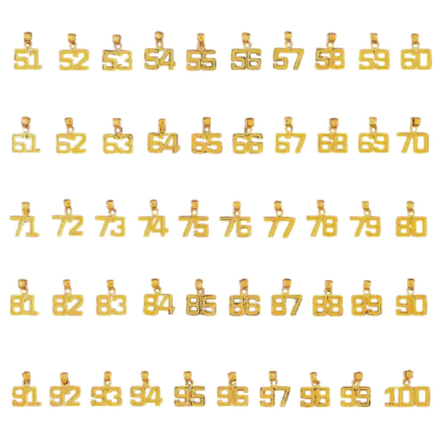 Small 51 to 100 Any One 14K Yellow Gold Number Pendant