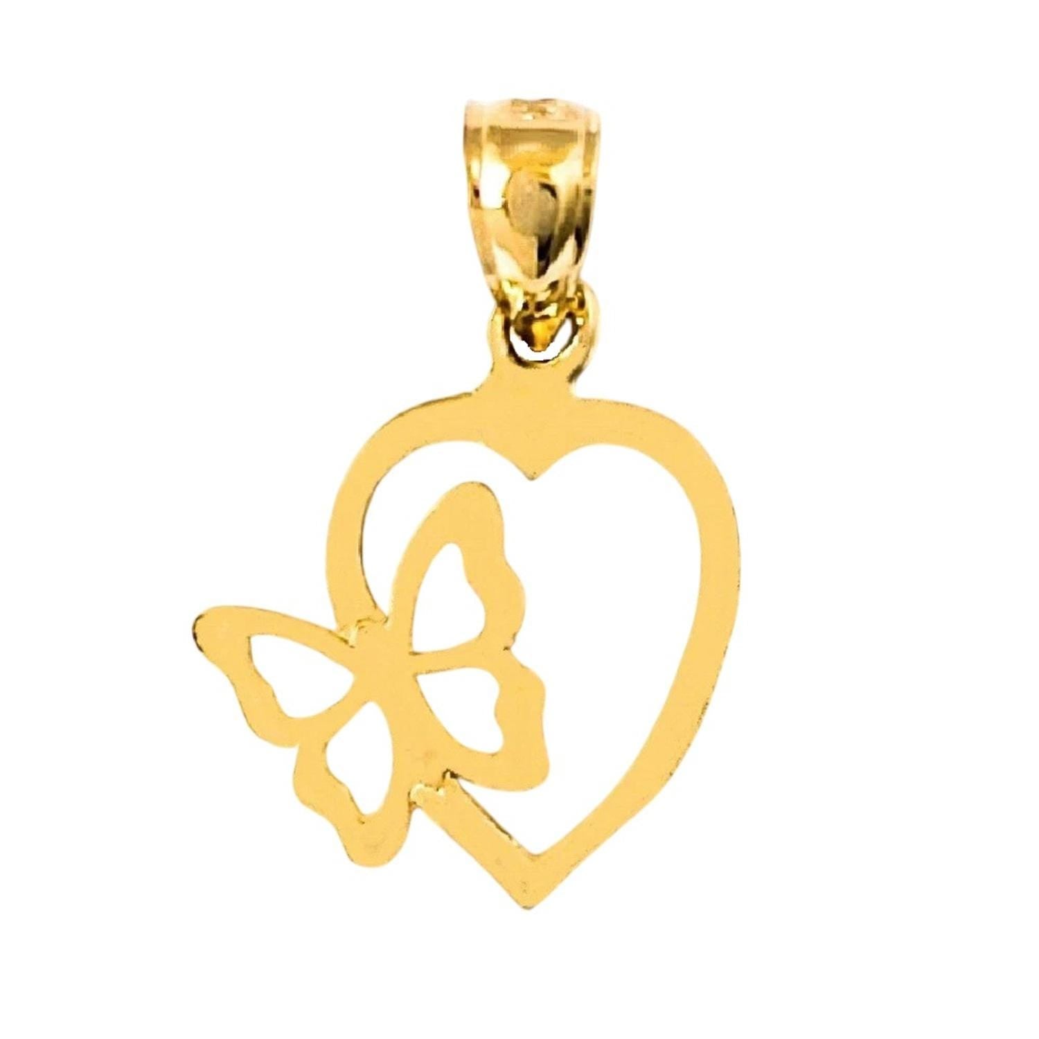 14k Yellow Gold Heart with Butterfly Pendant
