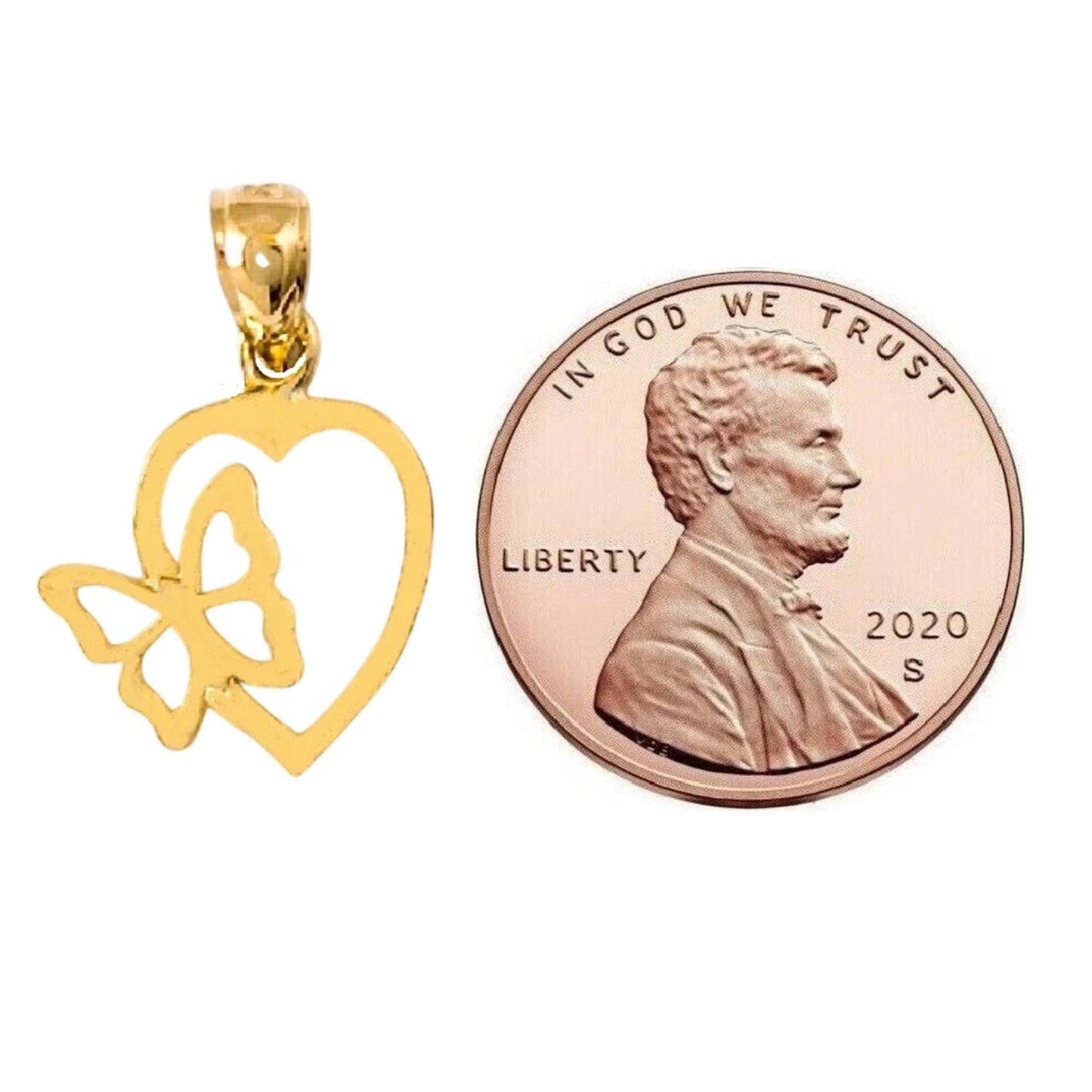 14k Yellow Gold Heart with Butterfly Pendant