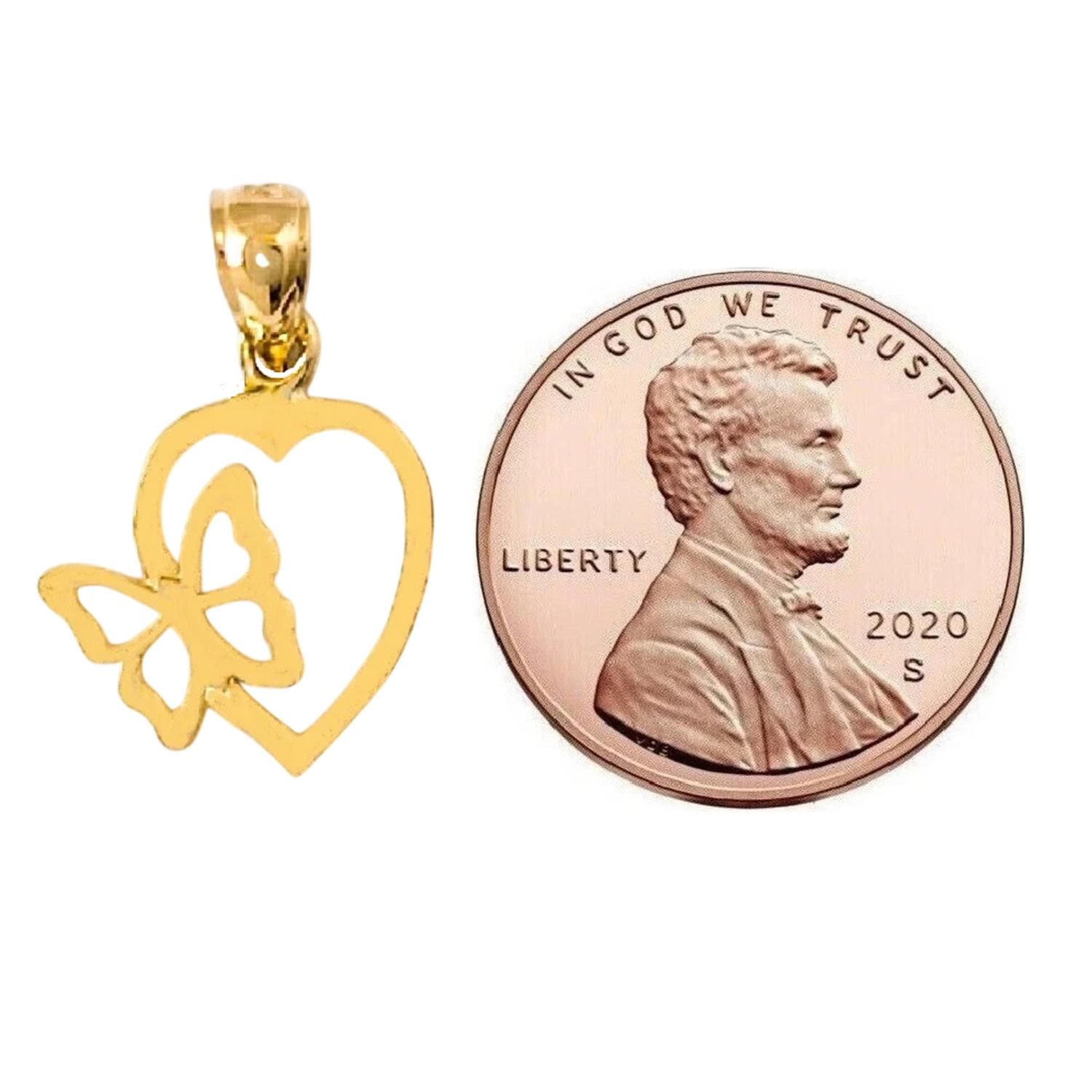 14k Yellow Gold Heart with Butterfly Pendant
