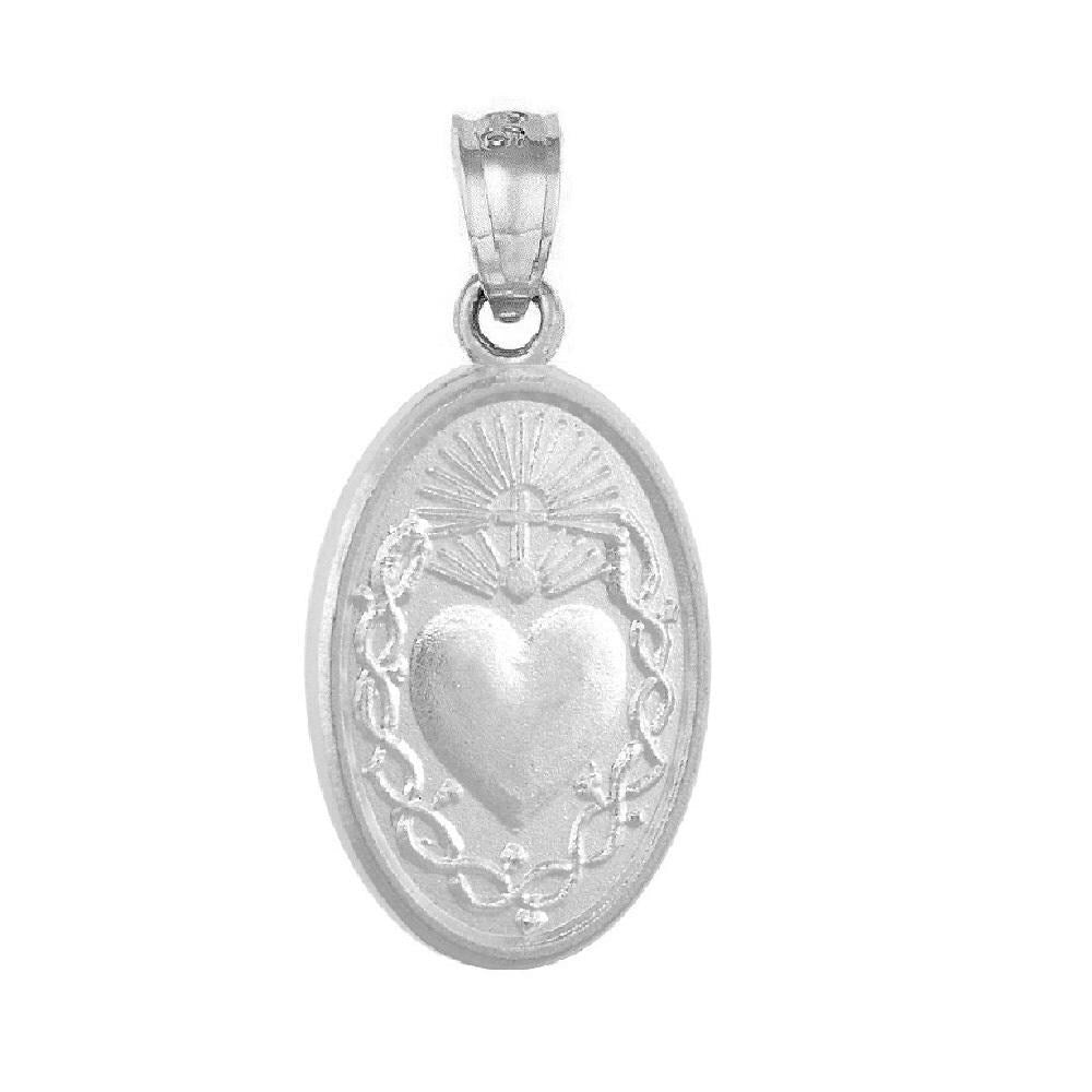 925 Sterling Silver Necklace w/ Sacred Heart of Jesus Pendant Charm