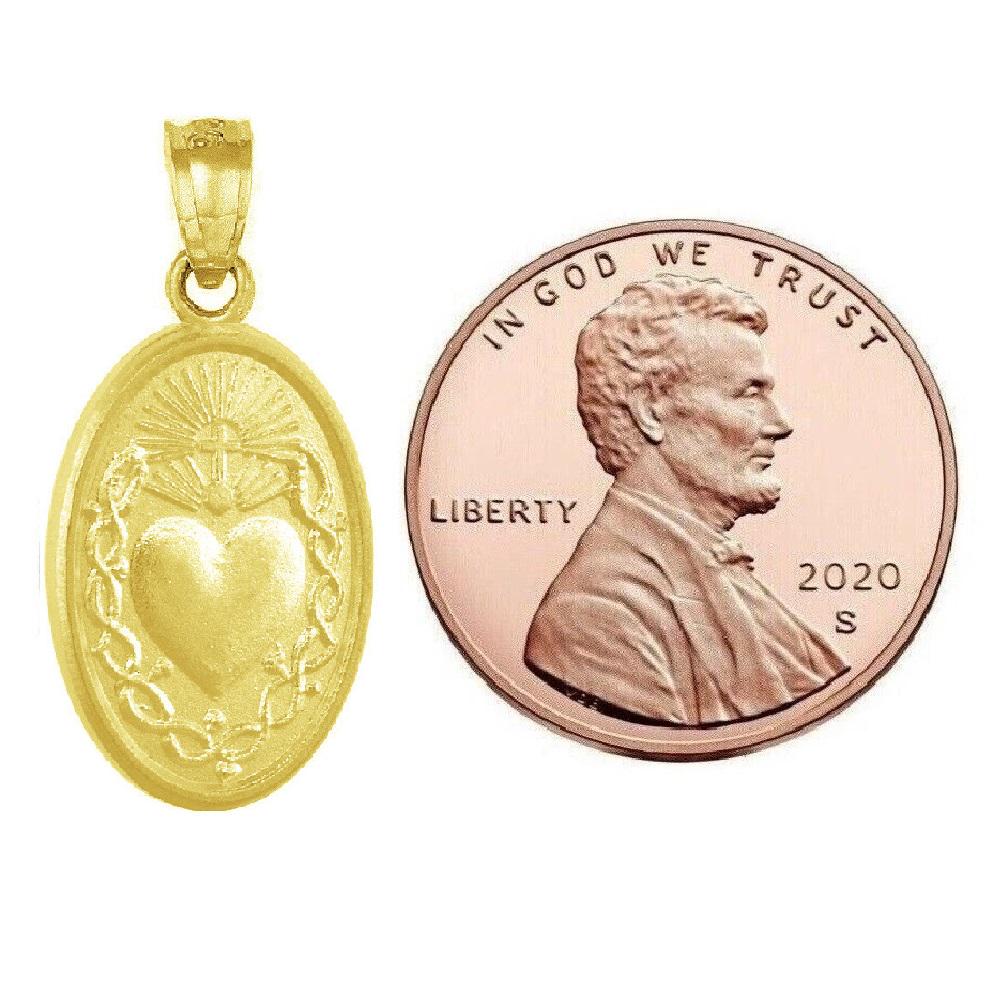 925 Sterling Silver Yellow Gold Plated 1mm Cable Chain Necklace w/ Sacred Heart of Jesus Pendant Charm