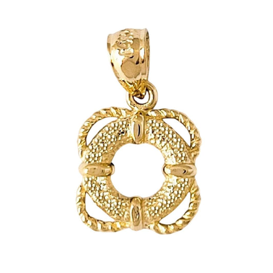 14k Yellow Gold Life Saver Ring with Rope Trim Pendant