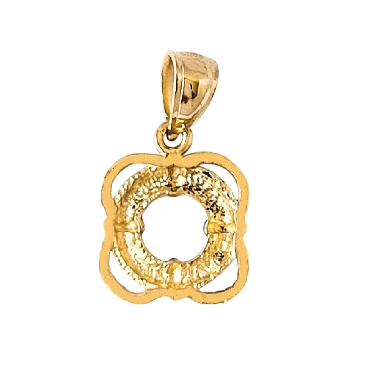 14k Yellow Gold Life Saver Ring with Rope Trim Pendant