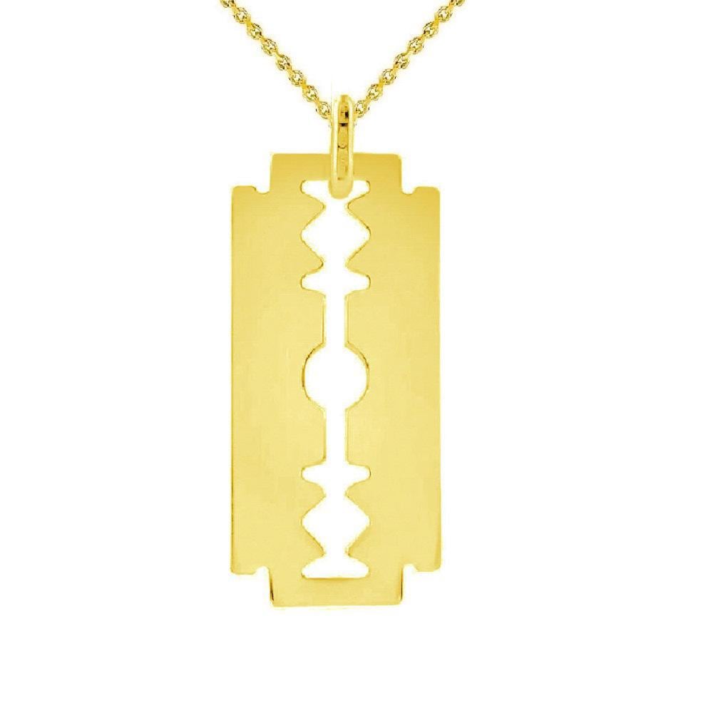 925 Sterling Silver Yellow Gold Plated 1mm Cable Chain Necklace w/ Razor Blade Pendant