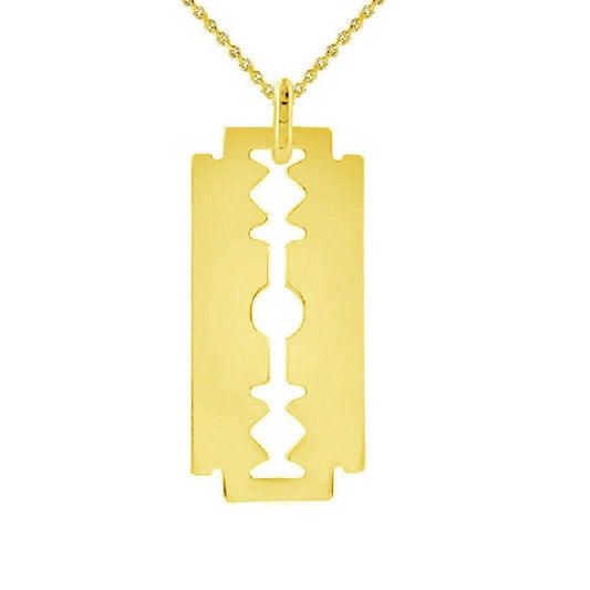925 Sterling Silver Yellow Gold Plated 1mm Cable Chain Necklace w/ Razor Blade Pendant