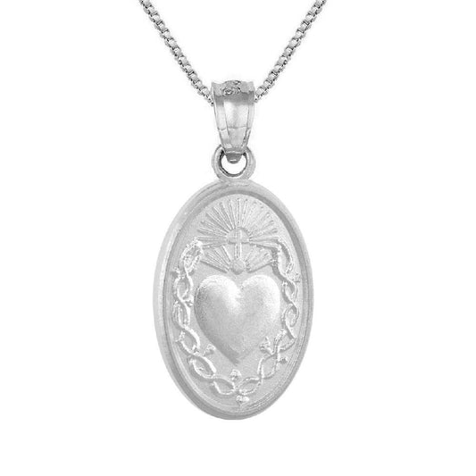 925 Sterling Silver Necklace w/ Sacred Heart of Jesus Pendant Charm