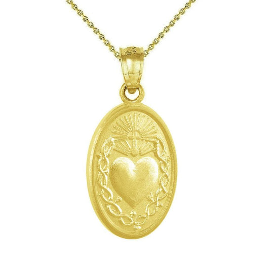 925 Sterling Silver Yellow Gold Plated 1mm Cable Chain Necklace w/ Sacred Heart of Jesus Pendant Charm