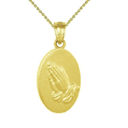 925 Sterling Silver Yellow Gold Plated 1mm Cable Chain Necklace w/ Praying Hands Pendant Charm