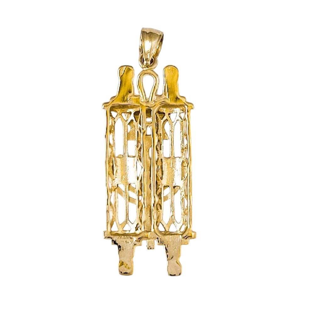 14K Yellow Gold Jewish Mezuzah Torah Scroll with Star of David & Menorah Pendant
