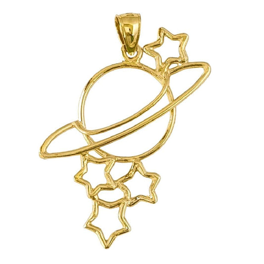 14k Yellow Gold Planet with Stars Pendant