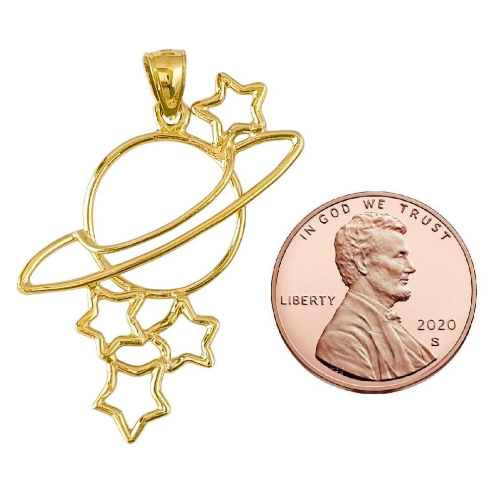 14k Yellow Gold Planet with Stars Pendant