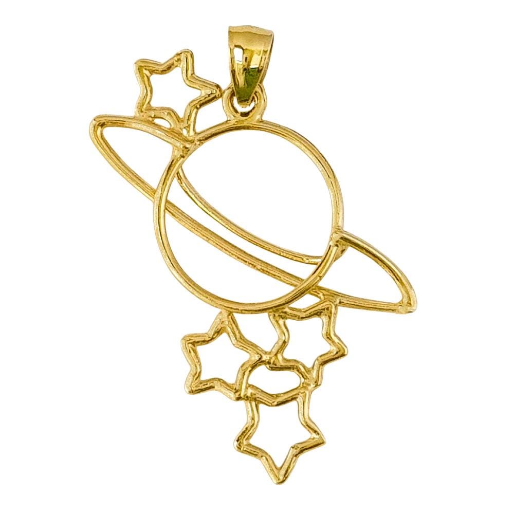 14k Yellow Gold Planet with Stars Pendant