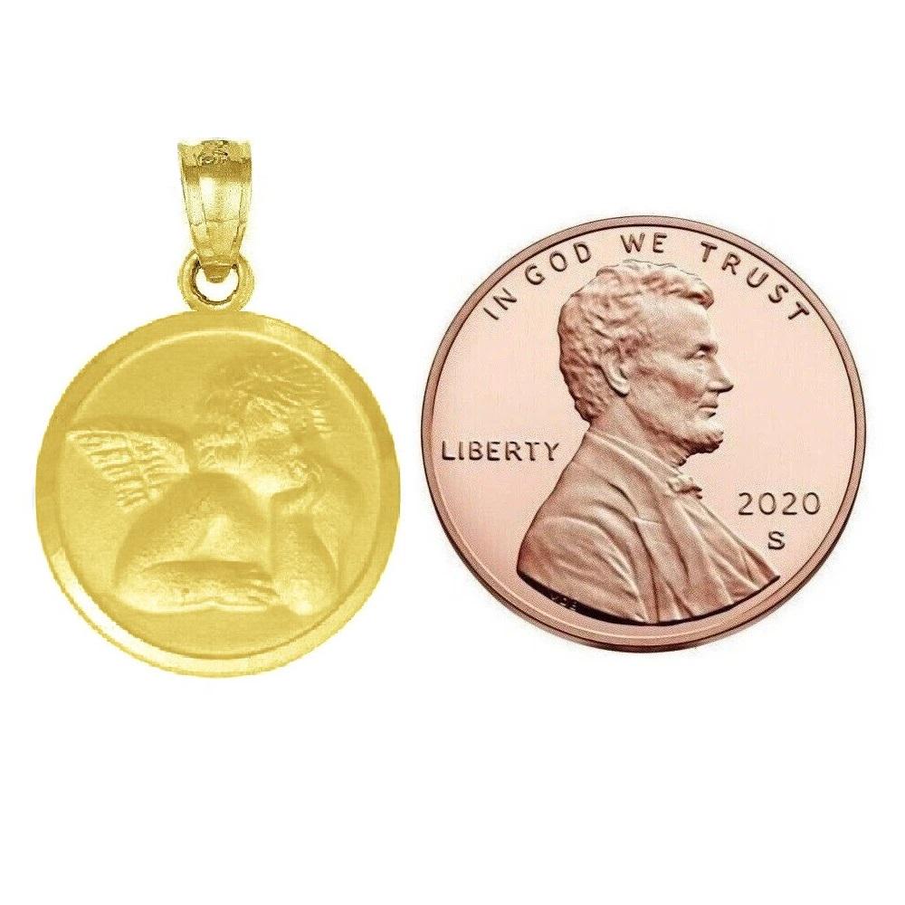 925 Sterling Silver Yellow Gold Plated 1mm Cable Chain Necklace w/ Guardian Angel Pendant Charm