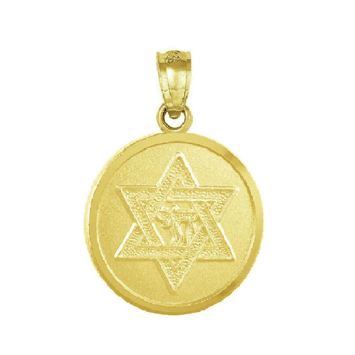 925 Sterling Silver Yellow Gold Plated Necklace w/ Star of David Chai Pendant Charm