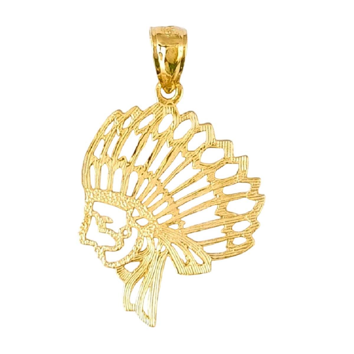 14K Yellow Gold Indian Chief Pendant